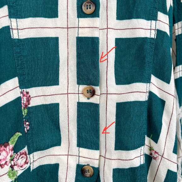 Free People Women's Window To My Heart Button Down Green Blouse Top Shirt Size M - Picture 16 of 16